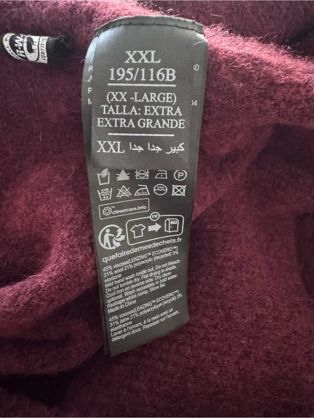 AllSaints Patern Wool Blend Crewneck Sweater Burgundy XXL Warm Quiet Luxury